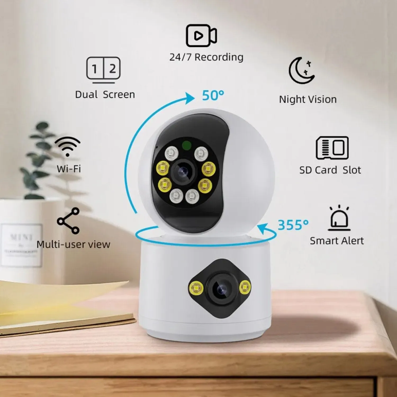 4MP Indoor WiFi IP 2-Way Security Camera with Dual Lens