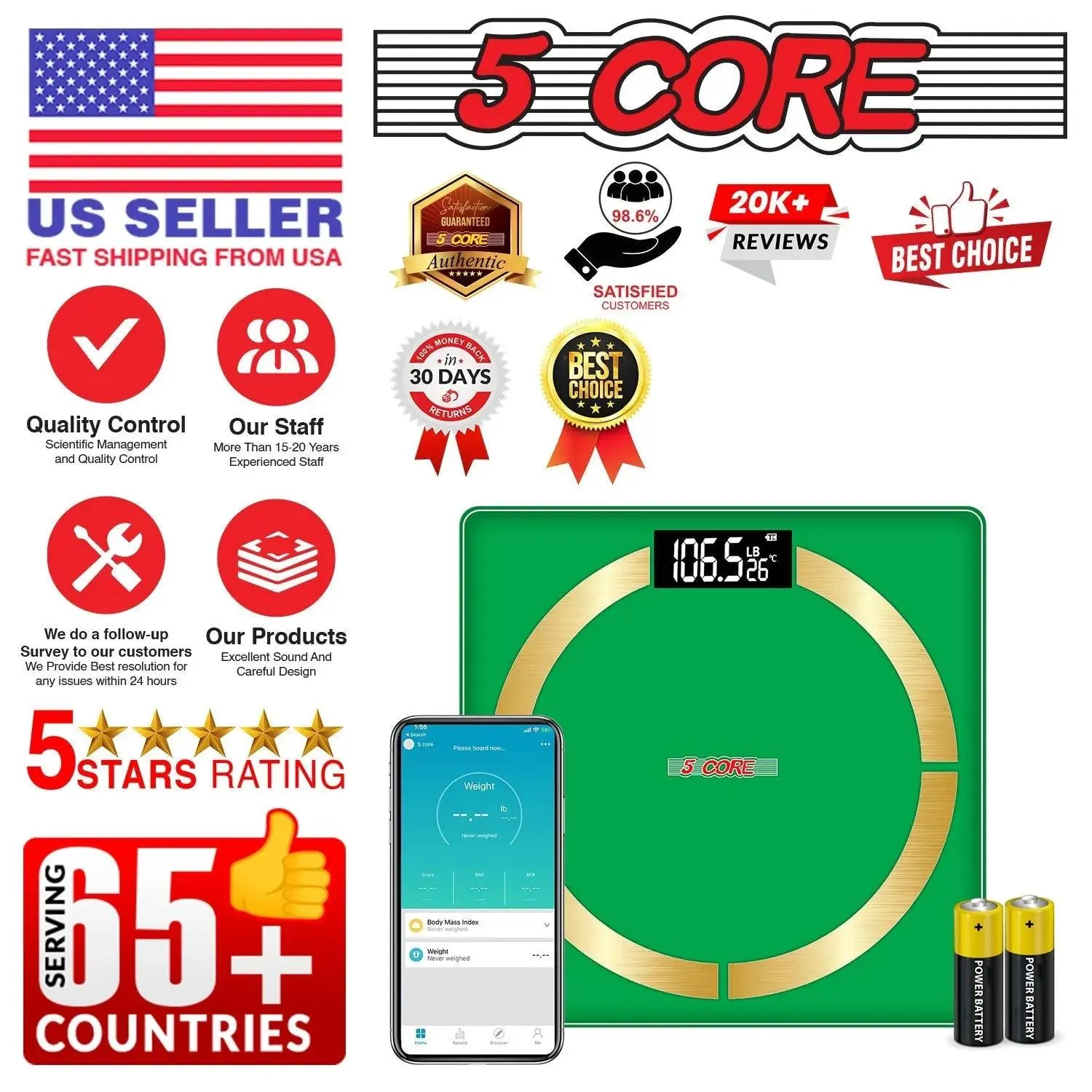 5 Core Smart Weight Scale for Body Weight Digital Bathroom Scale BMI Weighing Bluetooth Body Fat Monitor Health Analyzer Sync with App -BBS 03 B SG
