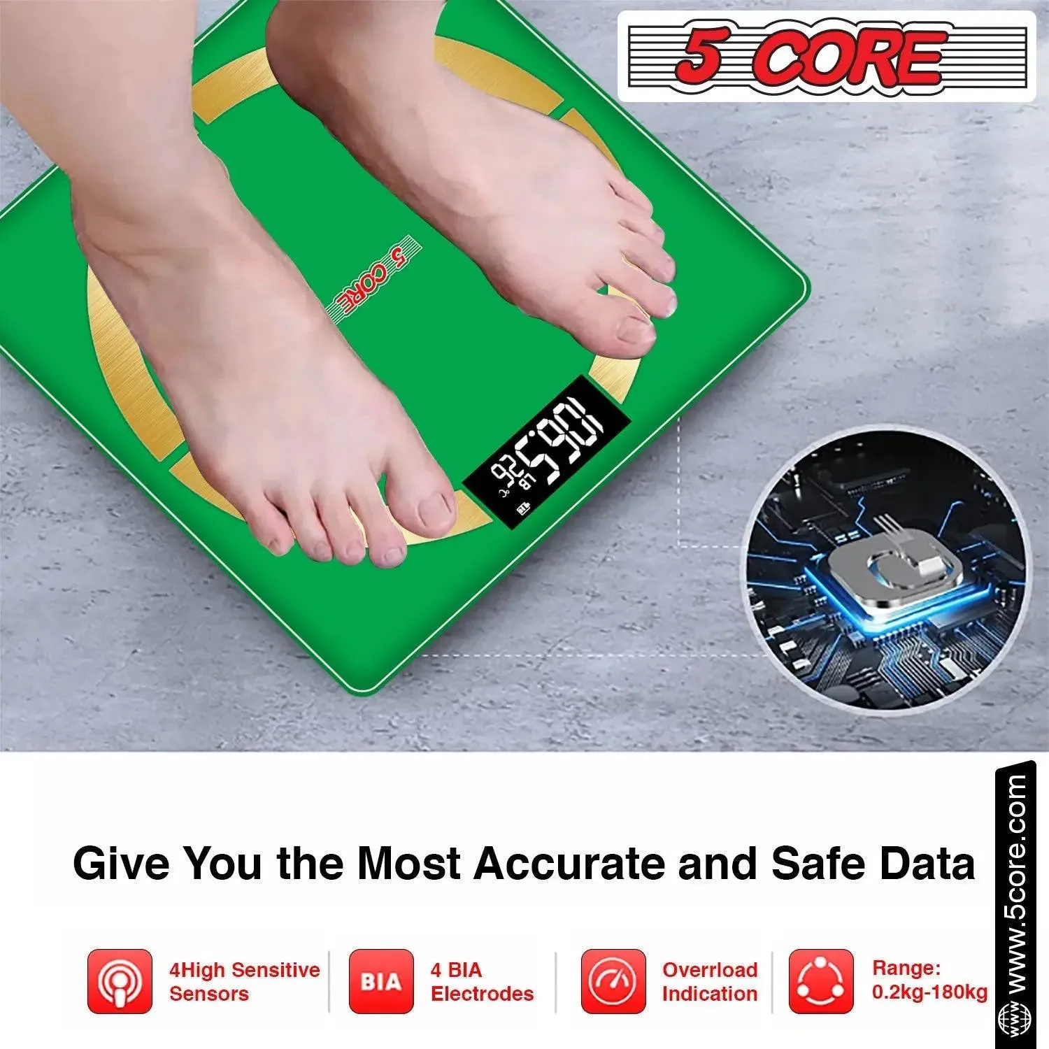 5 Core Smart Weight Scale for Body Weight Digital Bathroom Scale BMI Weighing Bluetooth Body Fat Monitor Health Analyzer Sync with App -BBS 03 B SG