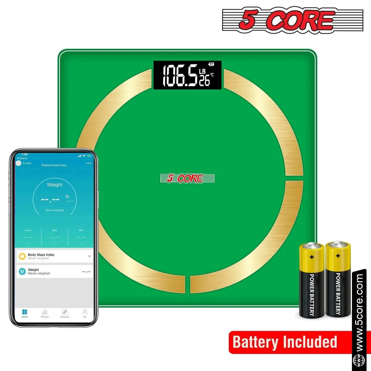 5 Core Smart Weight Scale for Body Weight Digital Bathroom Scale BMI Weighing Bluetooth Body Fat Monitor Health Analyzer Sync with App -BBS 03 B SG