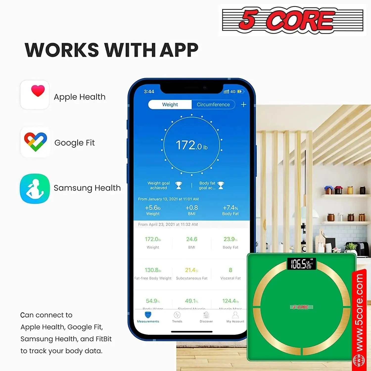 5 Core Smart Weight Scale for Body Weight Digital Bathroom Scale BMI Weighing Bluetooth Body Fat Monitor Health Analyzer Sync with App -BBS 03 B SG