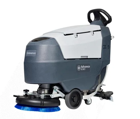 Advance SC401 17B Two 98 Ah maint-frre (gel) batteries, onboard charger and prolene brush, Scrubber