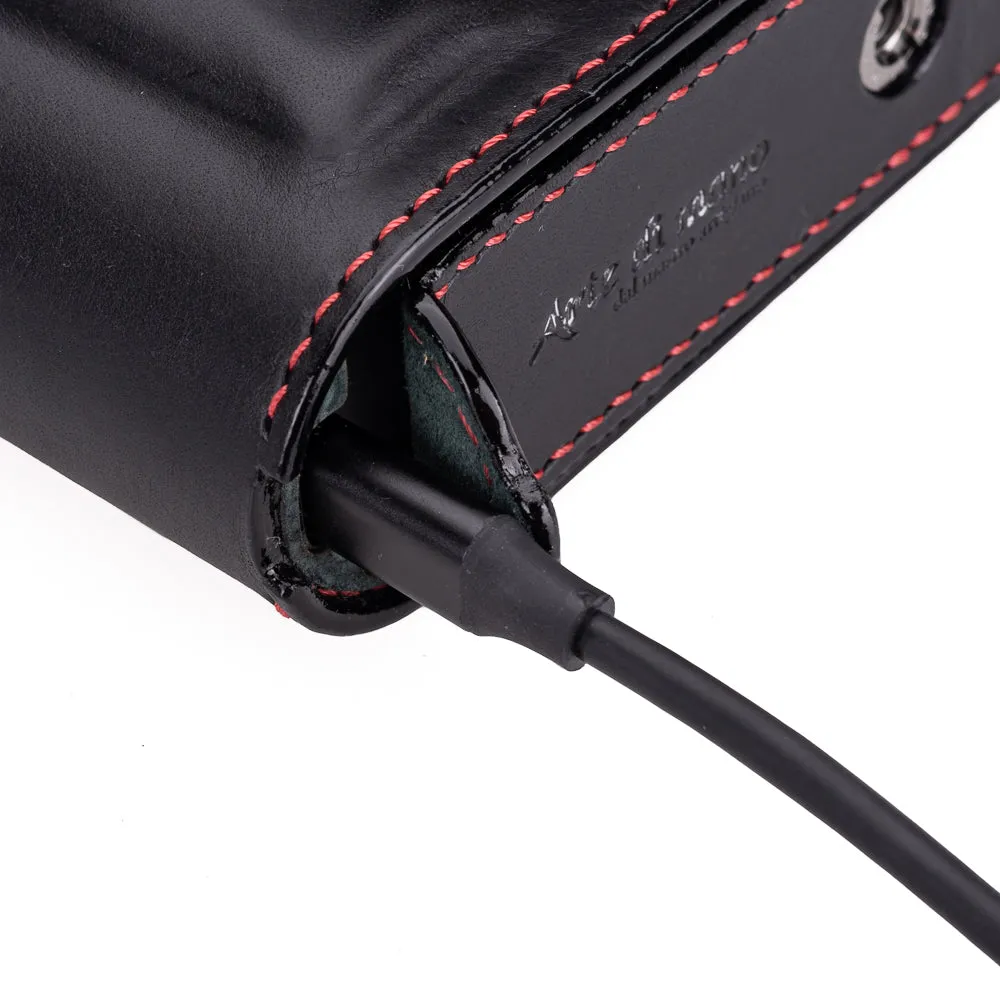 Arte di Mano Half Case for Leica M11 with Advanced Battery Access Door - Minerva Black with Red Stitching