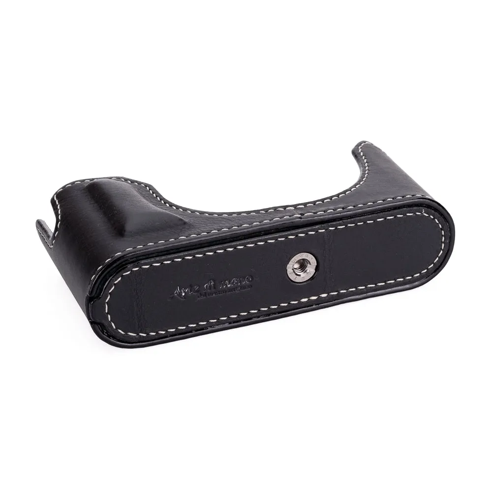 Arte di Mano Half Case for Leica M11 with Advanced Battery Access Door - Minerva Black with White Stitching