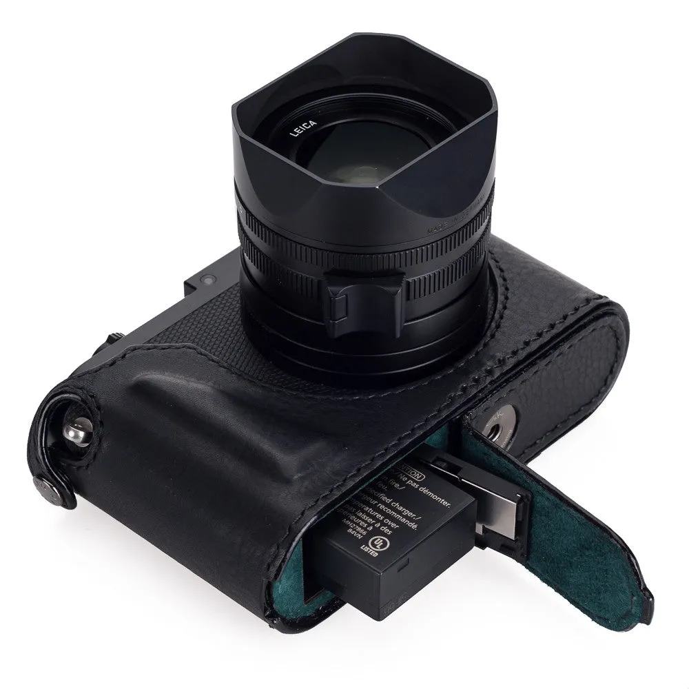Arte di Mano Leica Q (Typ 116) Half Case with Battery Access Door - Minerva Black with Black Stitching