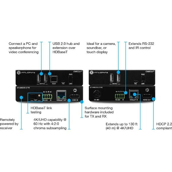 ATLONA AT-OME-EX-KIT-LT 4K/UHD HDMI/USB HDBaseT Lite Extender Kit