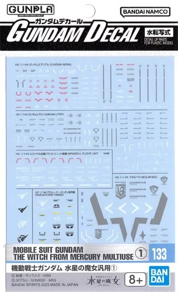 Bandai Gundam Decal #133 For Mobile Suit Gundam The Witch from Mercury Multiuse #1 Water Slide/Transfer Decals