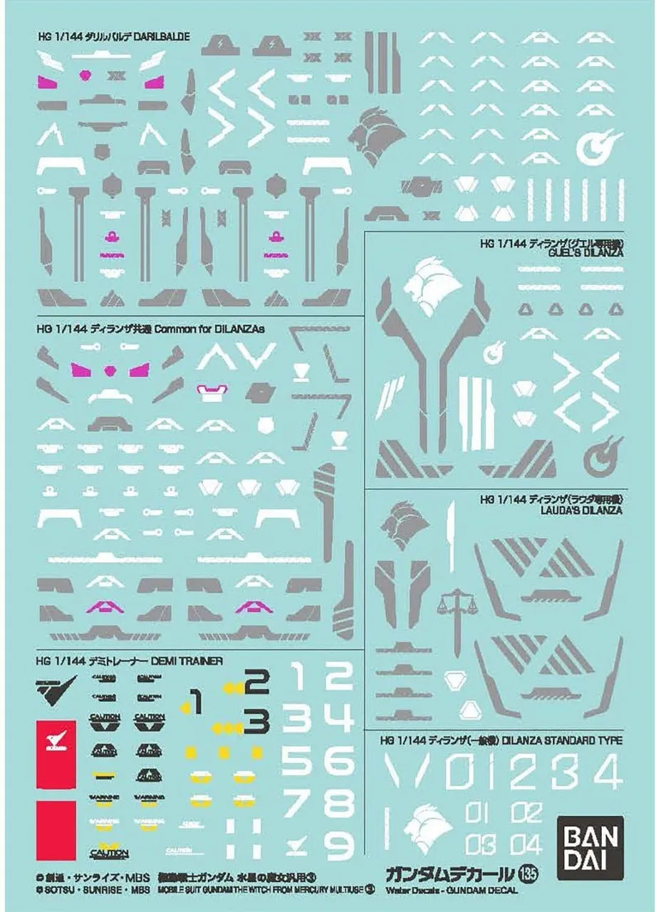 Bandai Gundam Decal #135 For Mobile Suit Gundam The Witch from Mercury Multiuse #3 Water Slide/Transfer Decals
