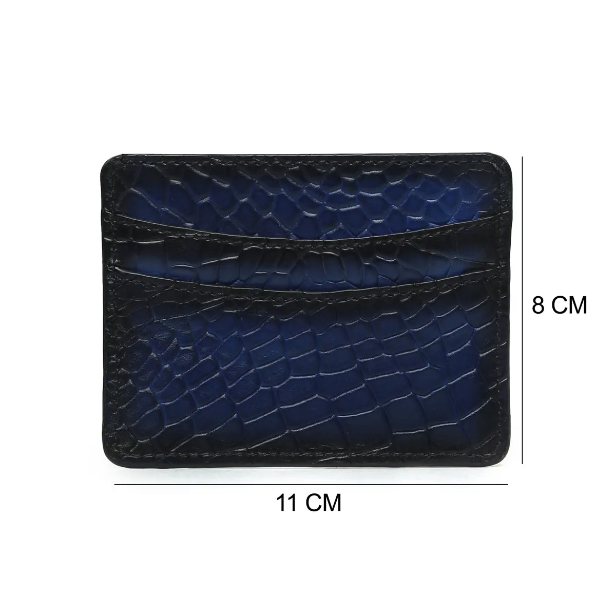 Blue Croco Deep Cut Leather With Golden Lion Logo Card Holder By Brune