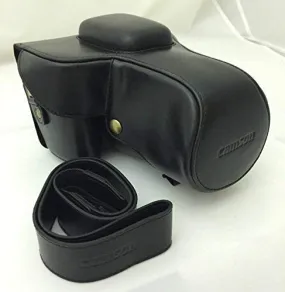 Camson Leather Camera Case for Nikon D7500, D7200, D7100 and more with 18-55 Lens (Black) (Black)