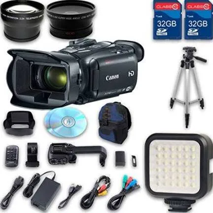 Canon XA30 HD Professional Camcorder   Wideangle Lens   Telephoto Lens   Lens Hood   2 PC 32 GB Memory Cards   Tripod   LED Light   Backpack Case