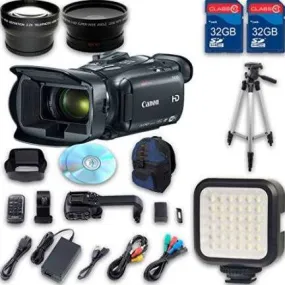 Canon XA30 HD Professional Camcorder   Wideangle Lens   Telephoto Lens   Lens Hood   2 PC 32 GB Memory Cards   Tripod   LED Light   Backpack Case