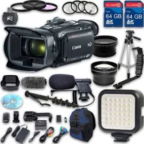 Canon XA30 HD Professional Camcorder   Wideangle Lens   Telephoto Lens   Lens Hood   2 PC 64 GB Memory Cards   Tripod   LED Light   3 PC Filter Kit