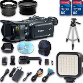 Canon XA35 HD Professional Camcorder   Wideangle Lens   Telephoto Lens   Lens Hood   2 PC 32 GB Memory Cards   Tripod   LED Light   Backpack Case