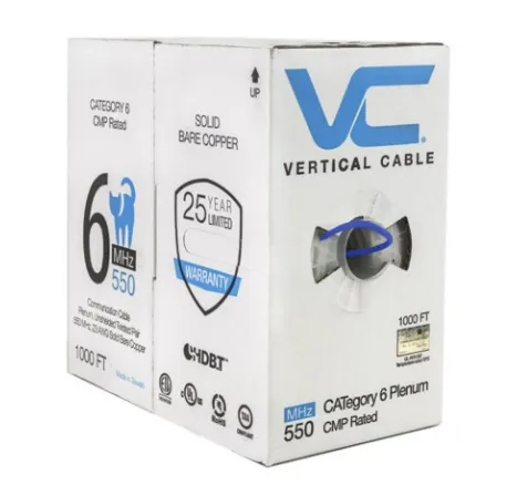 CAT6 Solid Bare Copper Plenum Cable, 1000ft. UTP, 550MHz, 23AWG, CMP, UL, Black/White