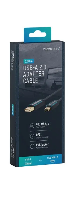 Clicktronic USB A į USB Mini B 2.0 signalinis kabelis- adapteris