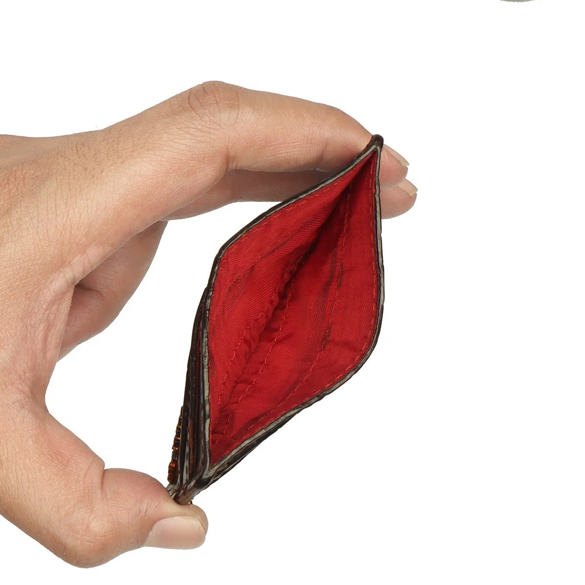 Cognac Smokey Patina Finish Card Holder in Deep Cut Croco Leather by Brune & Bareskin