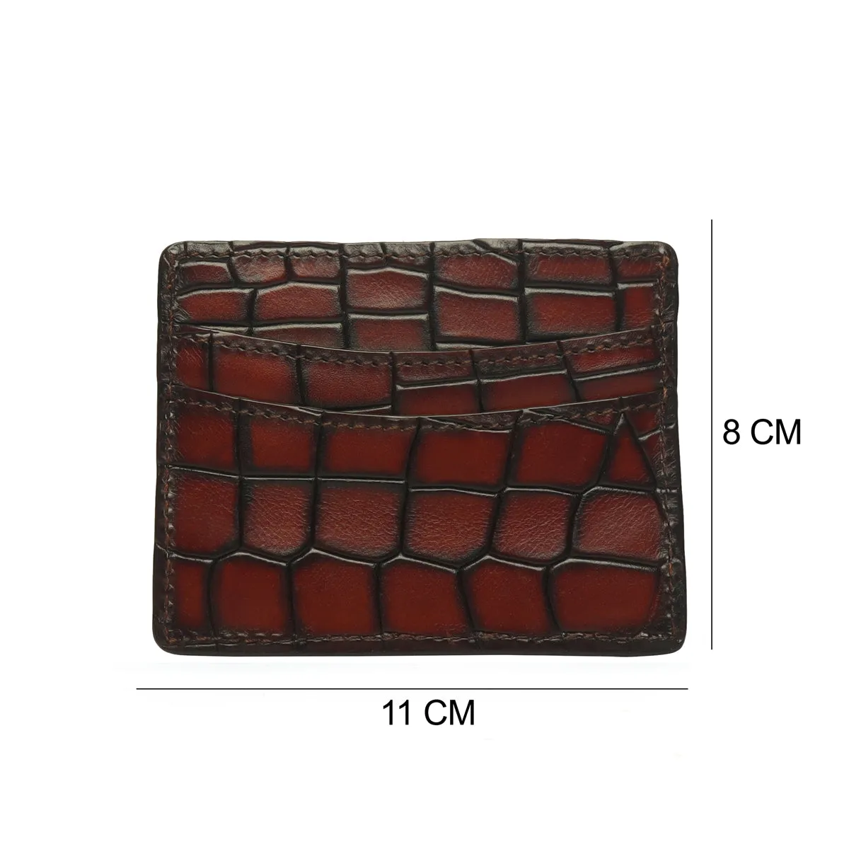 Cognac Smokey Patina Finish Card Holder in Deep Cut Croco Leather by Brune & Bareskin