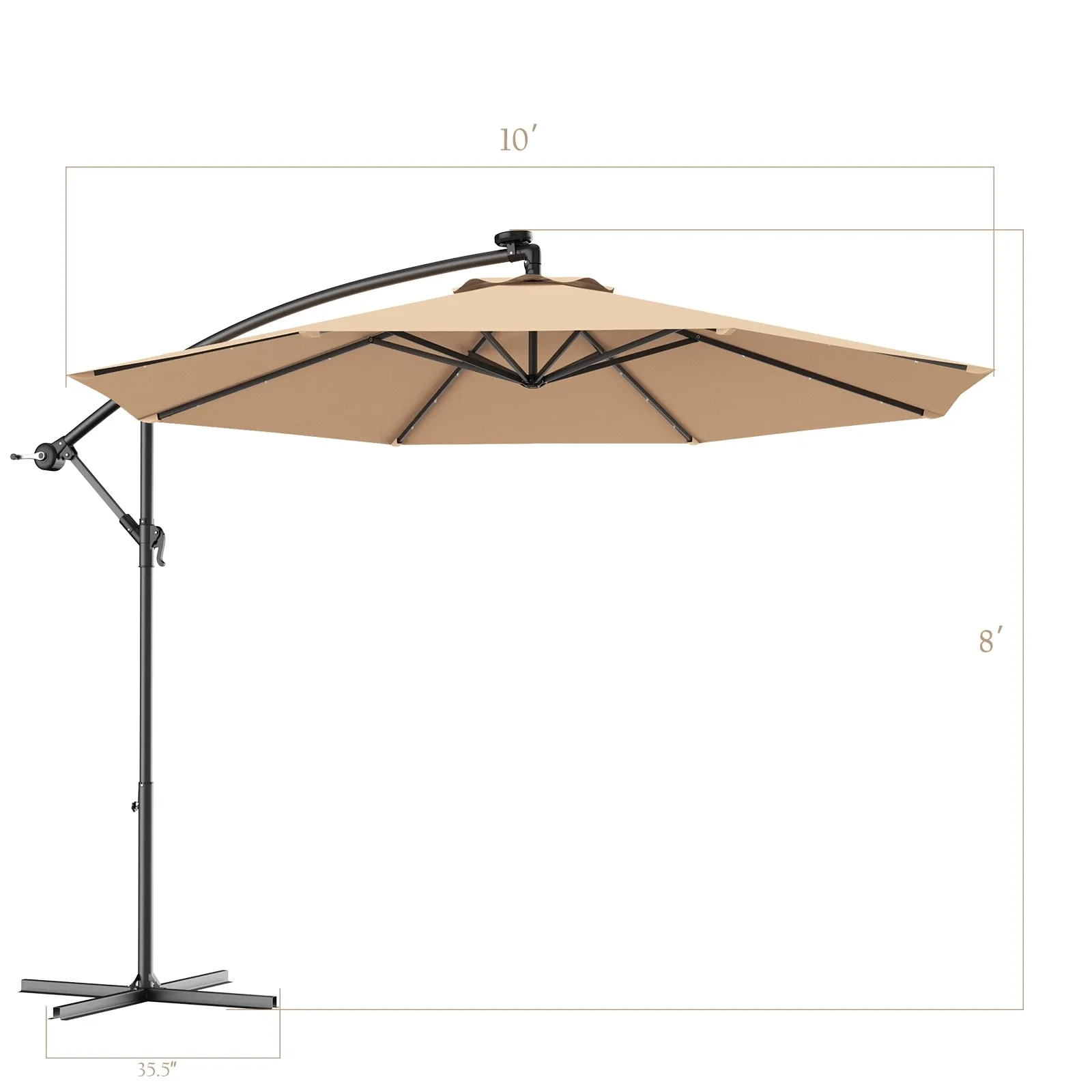 Costway 10&#39; Hanging Solar LED Umbrella Patio Sun Shade Offset Market W/Base OP70754