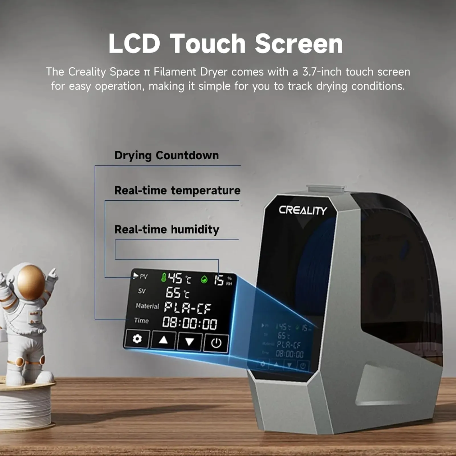 Creality Space PI Filament Dryer Box, 3D Printing Filament Storage with Built-in Fan, 3.7” Touch Screen, 360℃ PTC Heating