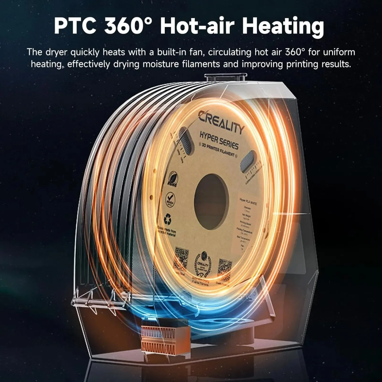 Creality Space PI Filament Dryer Box, 3D Printing Filament Storage with Built-in Fan, 3.7” Touch Screen, 360℃ PTC Heating