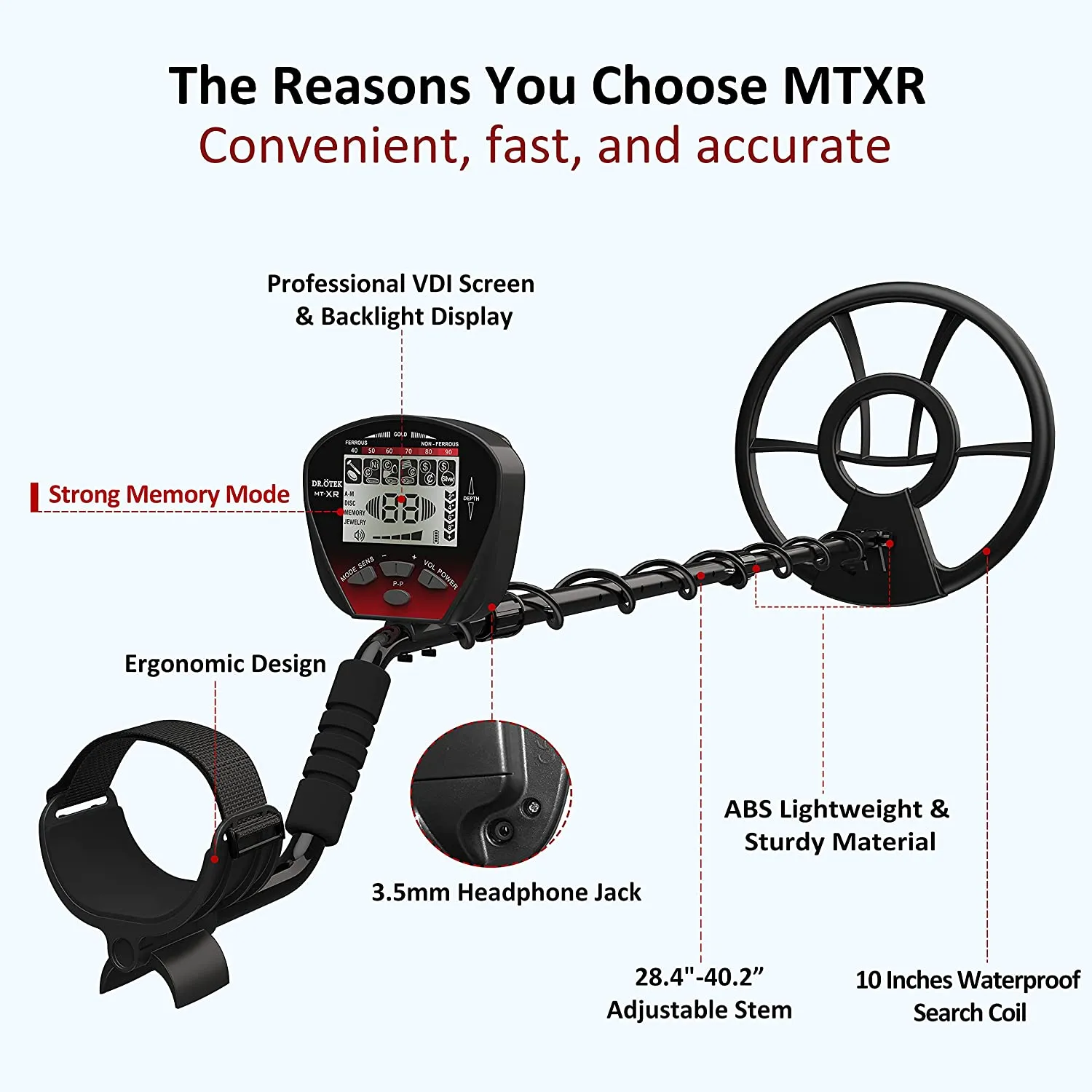 DR.ÖTEK Metal Detector for Adults Professional, Pinpoint Metal Detector Waterproof Gold and Silver, Higher Accuracy, Bigger LCD Display, Strong Memory Mode, 10" IP68 Coil, Upgrade DSP Chip