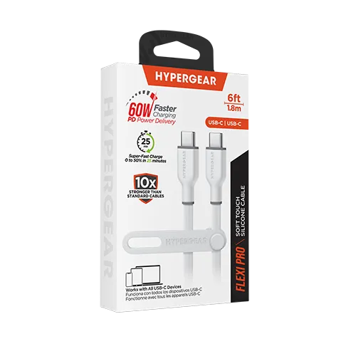 Flexi Pro USB-C to USB-C Soft-Touch Silicone Fast Charge Cable | 6ft | White