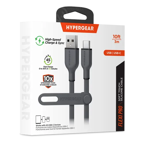 Flexi Pro USB to USB-C Soft-Touch Silicone Charge & Sync Cable | 10ft | Gray