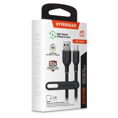 Flexi Pro USB to USB-C Soft-Touch Silicone Charge & Sync Cable | 4ft | Black
