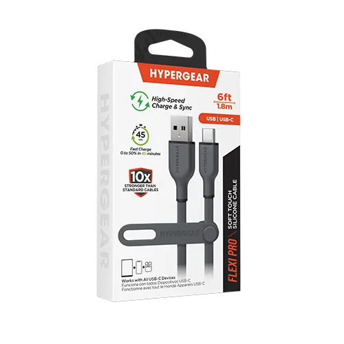 Flexi Pro USB to USB-C Soft-Touch Silicone Charge & Sync Cable | 6ft | Gray