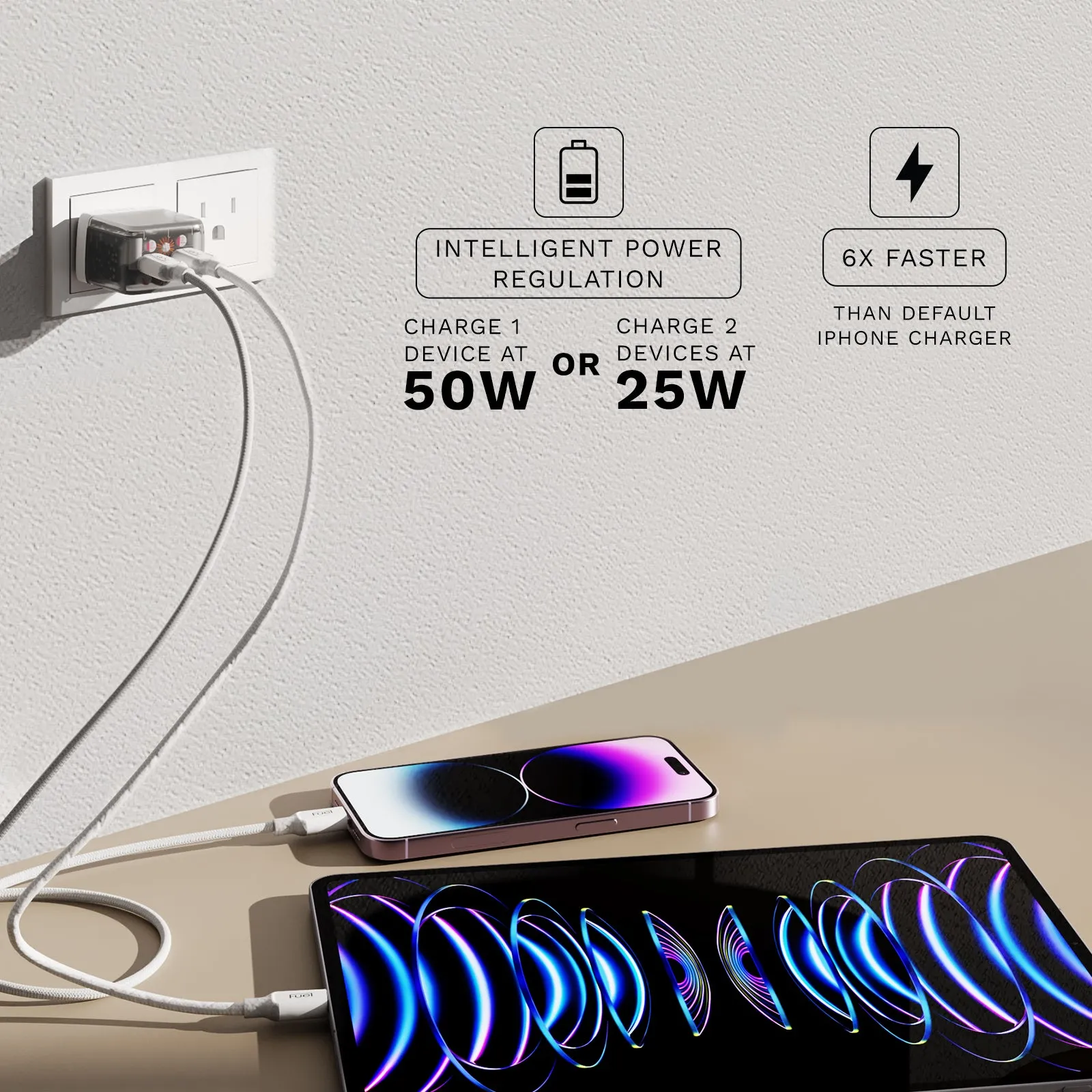 Fuel 50W Dual USB C Wall Charger (Frosted White) - 2 Pack