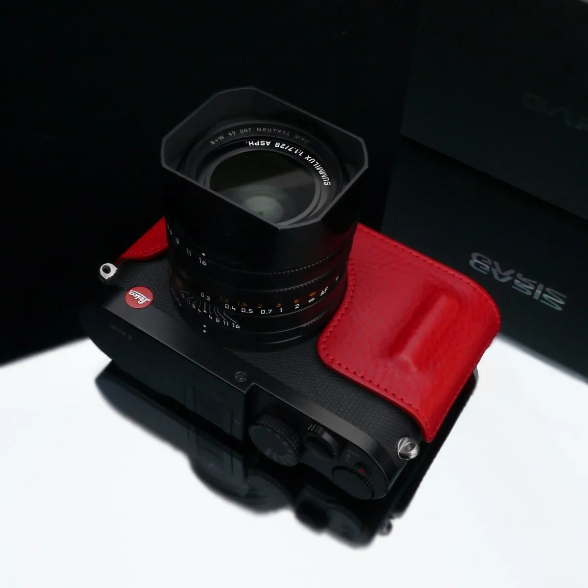 Stylish Gariz Red Leather Half Case for Leica Q & Q-P Camera - High-Quality & Durable