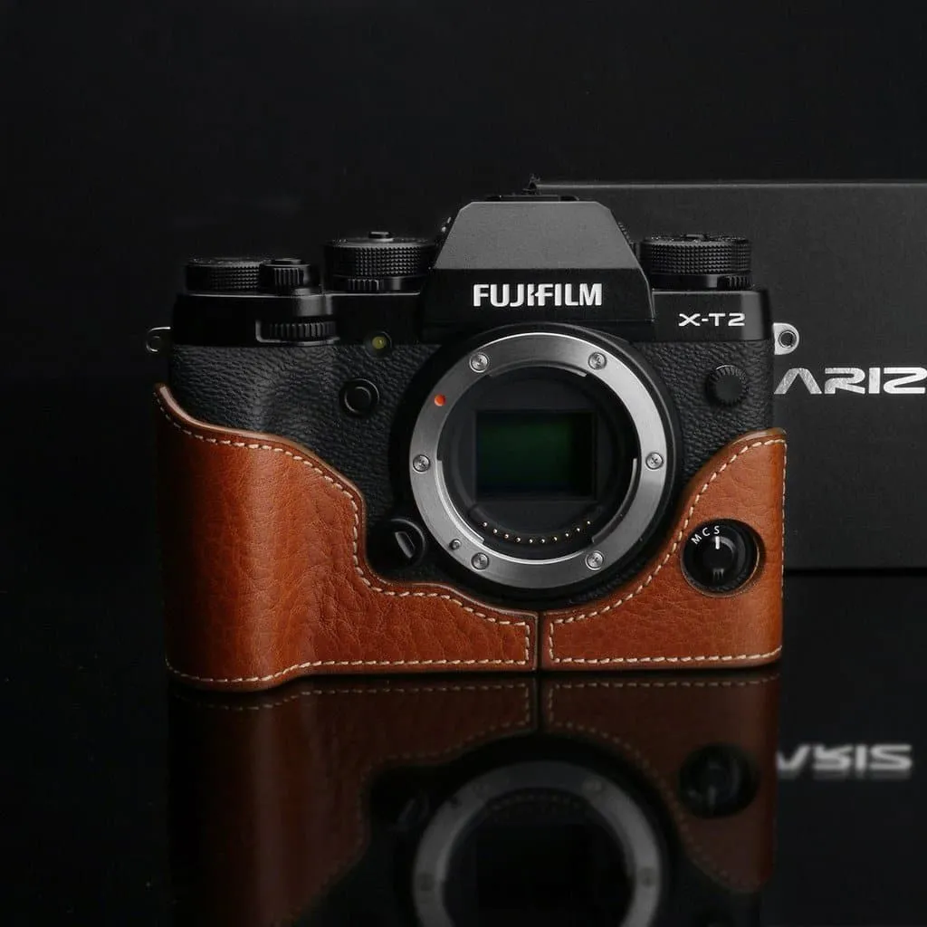 GARIZ XS-CHXT2CM CAMEL GENUINE LEATHER HALF CASE FOR FUJI FUJIFILM X-T2/X-T3 XT2