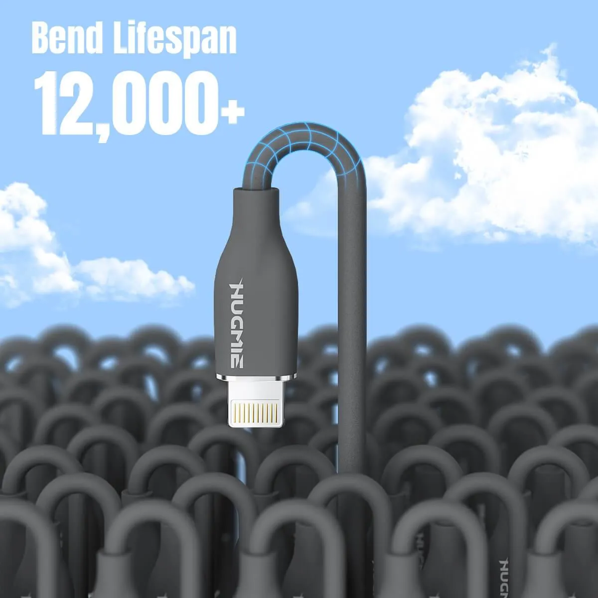 Hugmie® Silicone USB-A to Lightning Fast Charging Cable 1.2M-Dark Gray