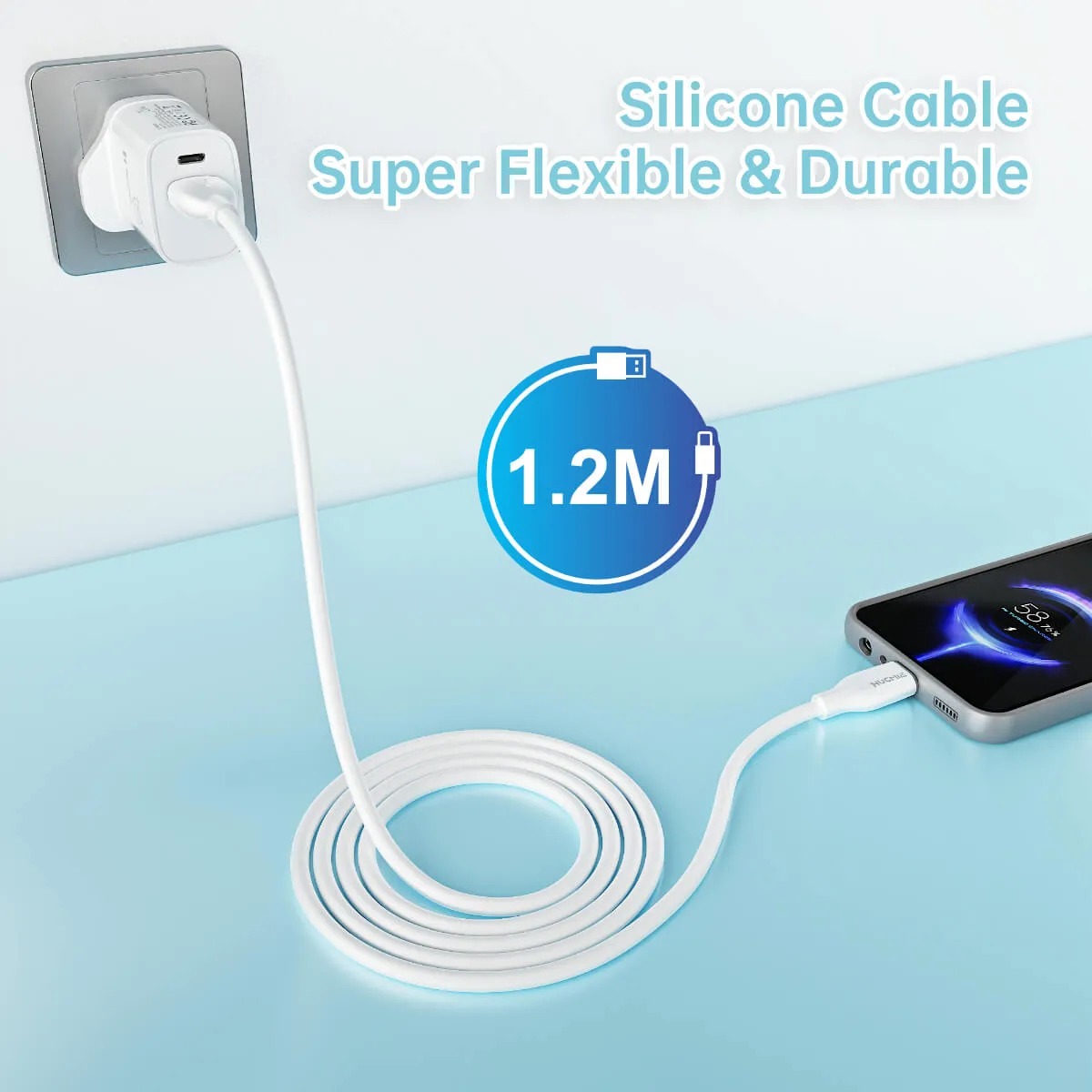 Hugmie® Silicone USB-A to Lightning Fast Charging Cable 1.2M-White