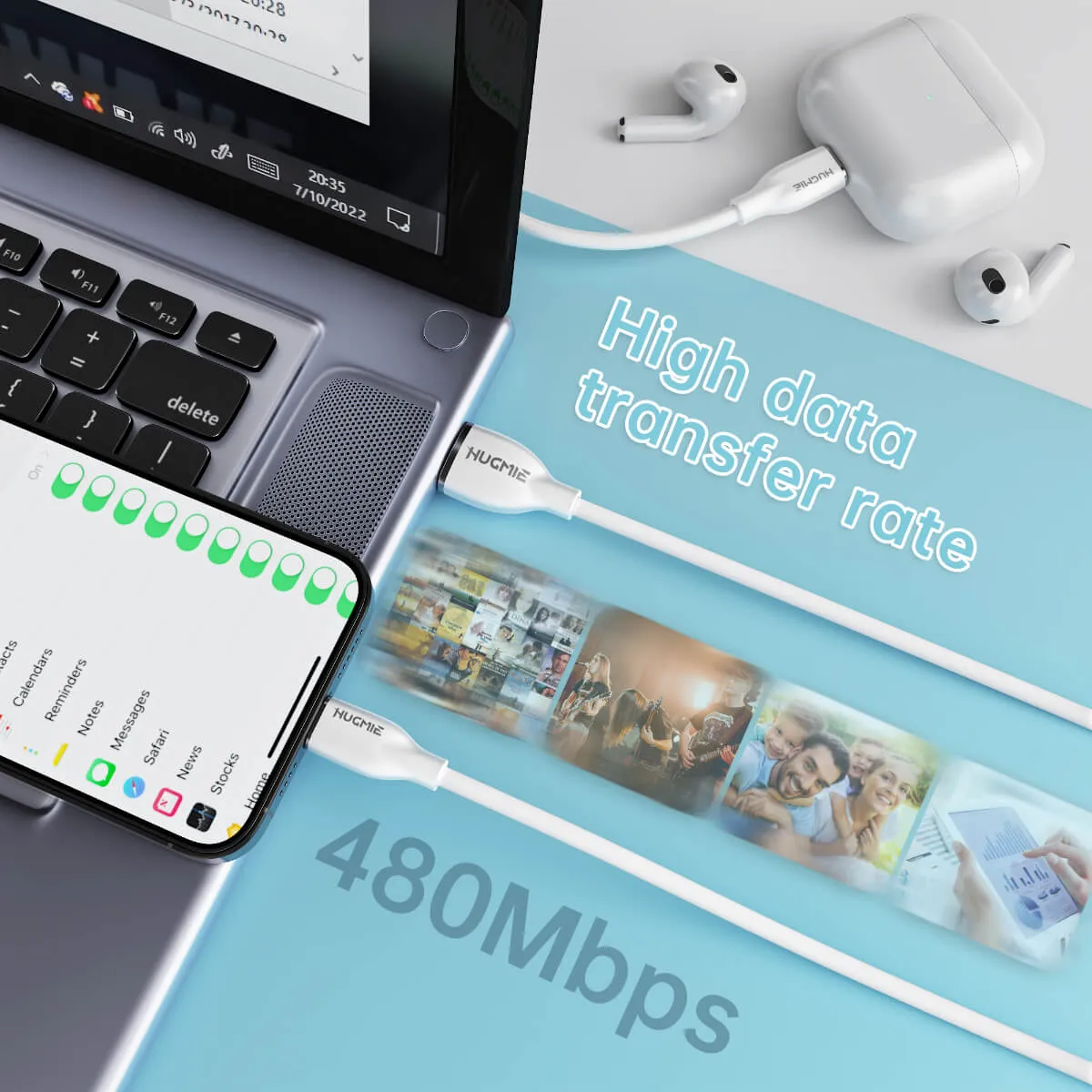 Hugmie® Silicone USB-A to Lightning Fast Charging Cable 1.2M-White