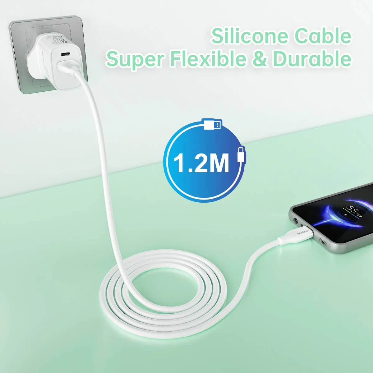 Hugmie® Silicone USB-A to Type-C Fast Charging Cable 1.2M-White