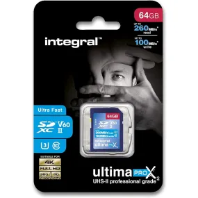 Integral 64GB UHS-II SD Card V60 Up to 260MBs Read and 100MBs Write Speed 1733X SDXC Professional High Speed Memory Card