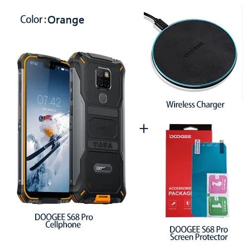 IP68 Waterproof DOOGEE S68 Pro Rugged Phone Helio P70 Octa Core 6GB 128GB Wireless Charge NFC 6300mAh 12V2A Charge 5.9 inch FHD 