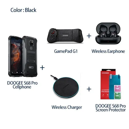 IP68 Waterproof DOOGEE S68 Pro Rugged Phone Helio P70 Octa Core 6GB 128GB Wireless Charge NFC 6300mAh 12V2A Charge 5.9 inch FHD 