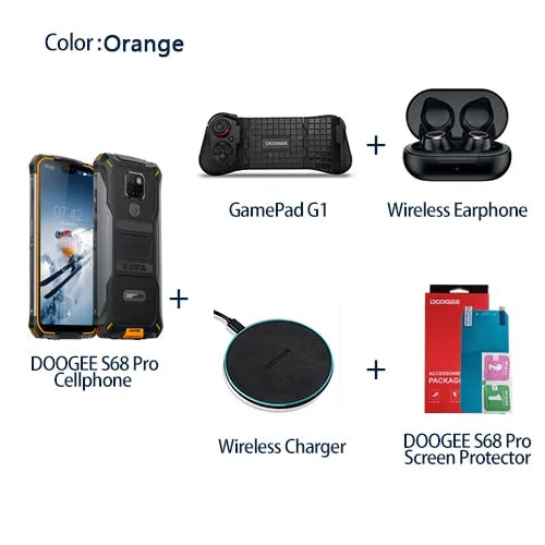 IP68 Waterproof DOOGEE S68 Pro Rugged Phone Helio P70 Octa Core 6GB 128GB Wireless Charge NFC 6300mAh 12V2A Charge 5.9 inch FHD 