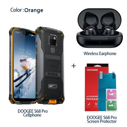 IP68 Waterproof DOOGEE S68 Pro Rugged Phone Helio P70 Octa Core 6GB 128GB Wireless Charge NFC 6300mAh 12V2A Charge 5.9 inch FHD 