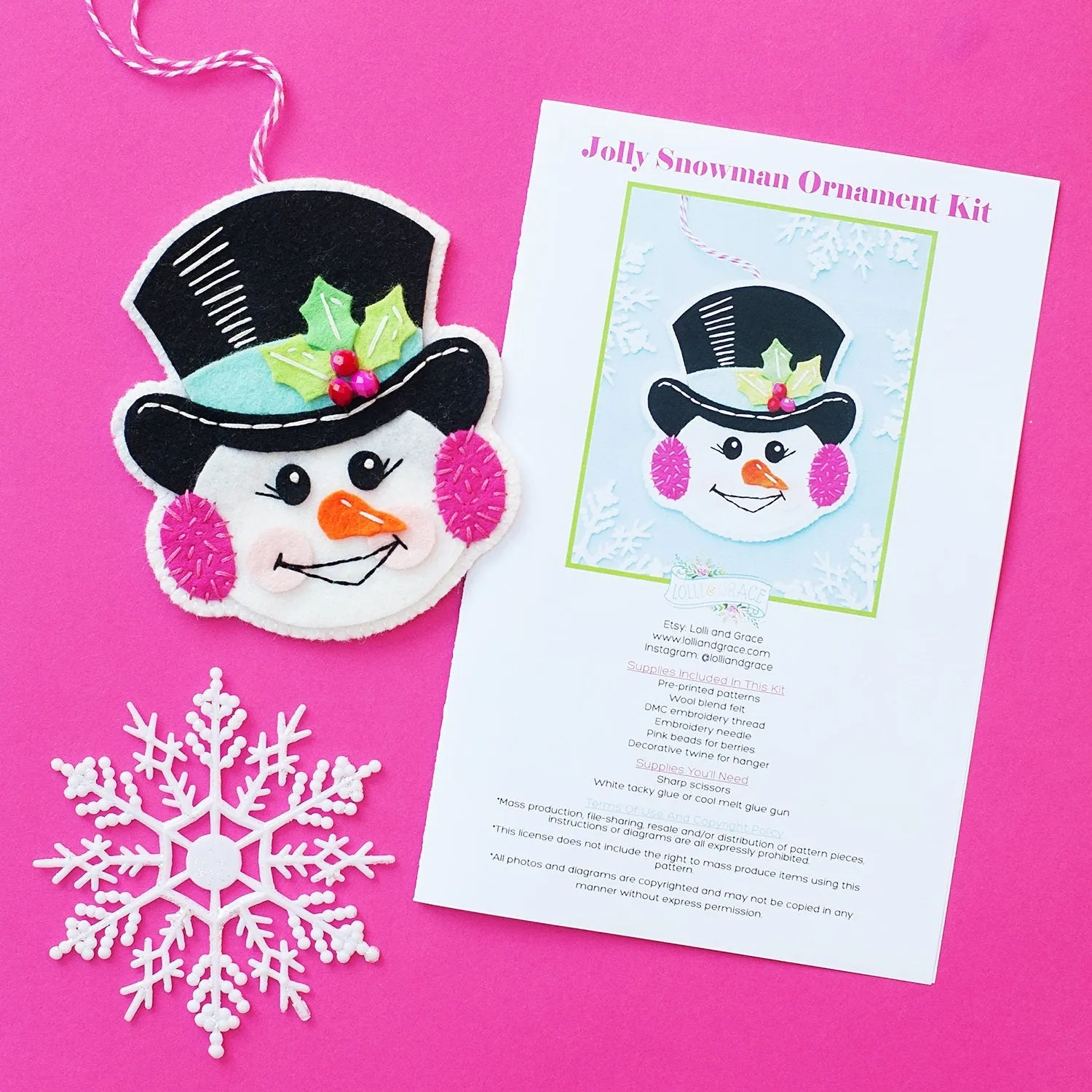 Jolly Snowman Wool Felt Ornament Supply Kit