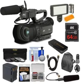 JVC GY-HM170U Ultra 4K HD Professional Camcorder &amp; Top Handle Audio Unit with XLR Microphone   64GB Card   Battery   Hard Case   LED Light Kit