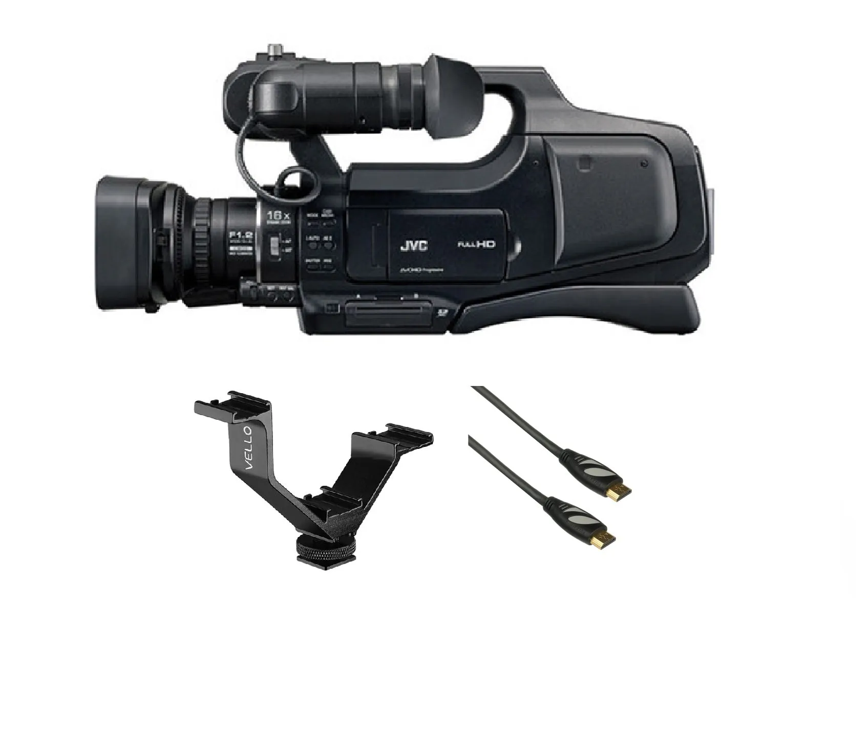 JVC GY-HM70 HD Camcorder Bundle with Pearstone High-Speed HDMI Cable with Ethernet (Black, 15')   Vello V-Rig 4.1" Triple Shoe Bracket