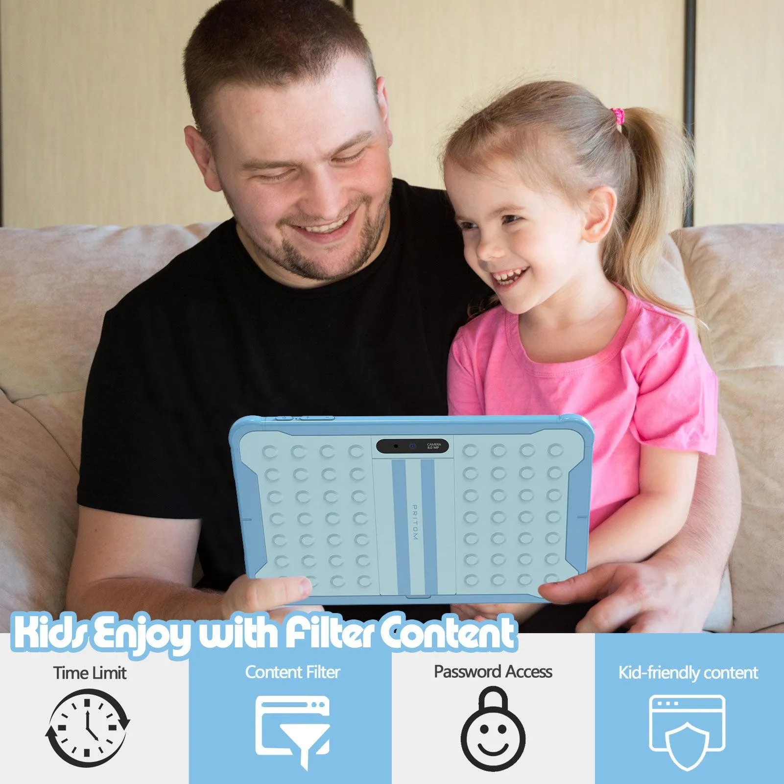 Kids 10.1 inch Tablet, Wifi   Quad Core Processor, 6000mAh Battery, HD Screen, 2GB RAM, 32GB ROM, Dual Camera 2MP   8MP, with tons Pre-Installed Parental Control, Kids Apps and Games
