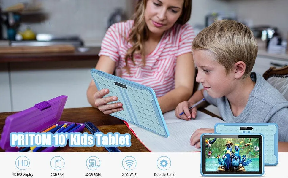 Kids 10.1 inch Tablet, Wifi   Quad Core Processor, 6000mAh Battery, HD Screen, 2GB RAM, 32GB ROM, Dual Camera 2MP   8MP, with tons Pre-Installed Parental Control, Kids Apps and Games