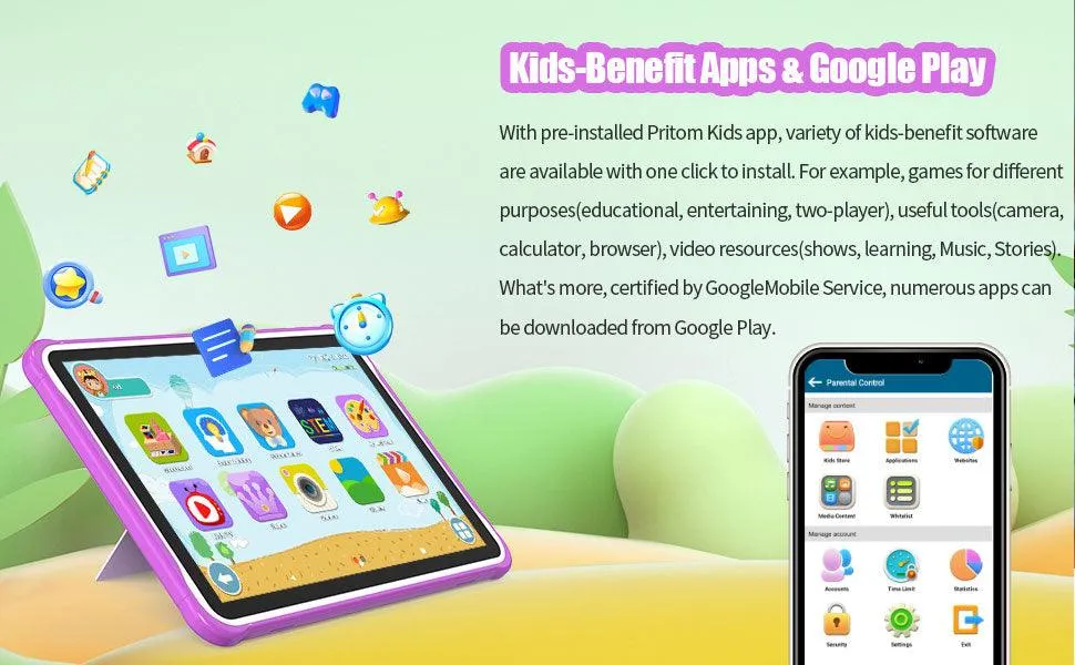 Kids 10.1 inch Tablet, Wifi   Quad Core Processor, 6000mAh Battery, HD Screen, 2GB RAM, 32GB ROM, Dual Camera 2MP   8MP, with tons Pre-Installed Parental Control, Kids Apps and Games