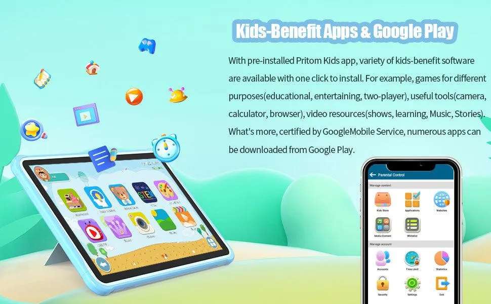 Kids 10.1 inch Tablet, Wifi   Quad Core Processor, 6000mAh Battery, HD Screen, 2GB RAM, 32GB ROM, Dual Camera 2MP   8MP, with tons Pre-Installed Parental Control, Kids Apps and Games