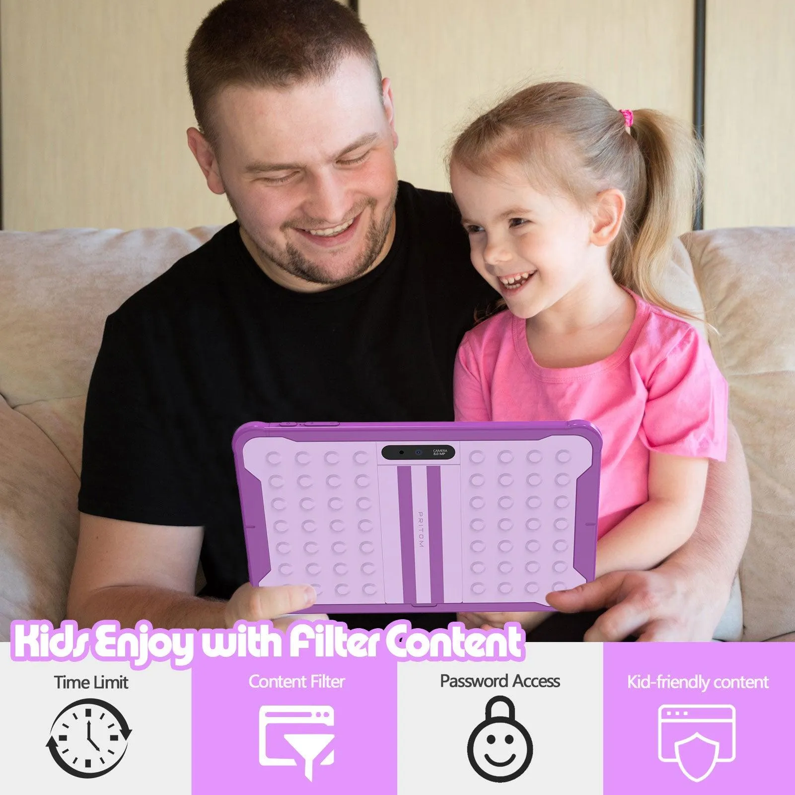 Kids 10.1 inch Tablet, Wifi   Quad Core Processor, 6000mAh Battery, HD Screen, 2GB RAM, 32GB ROM, Dual Camera 2MP   8MP, with tons Pre-Installed Parental Control, Kids Apps and Games